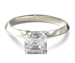 Knife edge asscher diamond solitaire engagement ring