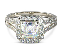 Split band asscher halo engagement ring