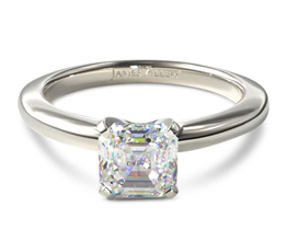 Tapered asscher solitaire engagement ring