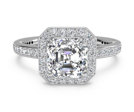 Halo Asscher Cut Micropavé Diamond Band Engagement Ring