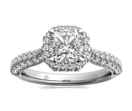 Three Row Pavé Diamond Halo Engagement Ring