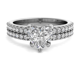 Double French-Set Band Heart Diamond Engagement Ring