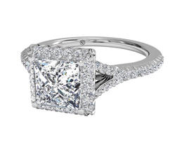 French-Set Halo Diamond ‘V’ Band Engagement Ring