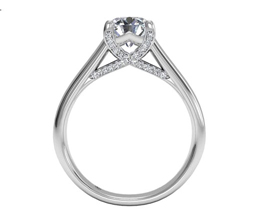 Round Cut Solitaire Diamond Engagement Ring with Pavé Tulip Detail