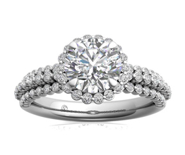 Three Row Graduating Diamond Halo Engagement Ring