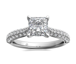 Three Row Pavé Diamond Engagement Ring