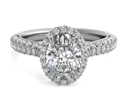 Three Row Pavé Diamond Halo Engagement Ring