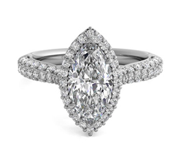 Three Row Pavé Diamond Halo Engagement Ring