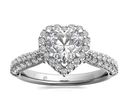 Three Row Pavé Heart Diamond Halo Engagement Ring