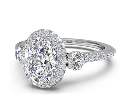 Three-Stone Halo Diamond Band Engagement Ring