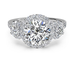 Three-Stone Halo Diamond Engagement Ring