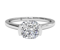 Semi-bezel cushion cut diamond engagement ring