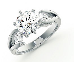 Floral three stone engagement ring