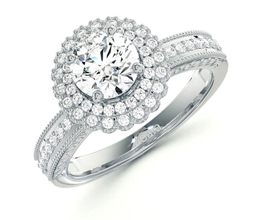 ‘Versailles’ double halo vintage feel diamond engagement ring