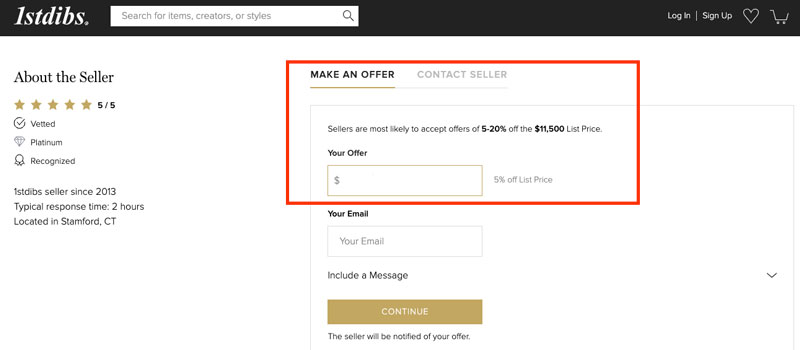 1st dibs website make offer on price