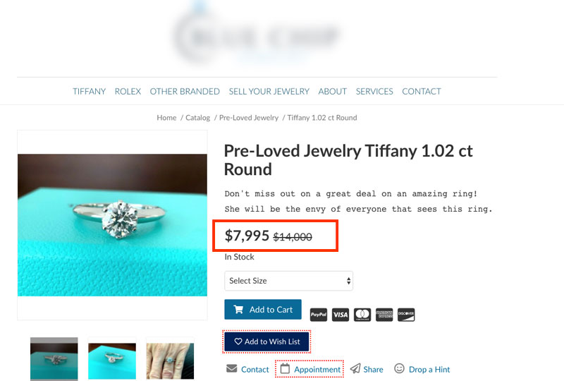 Used Tiffany diamond ring for sale on second hand retailers website