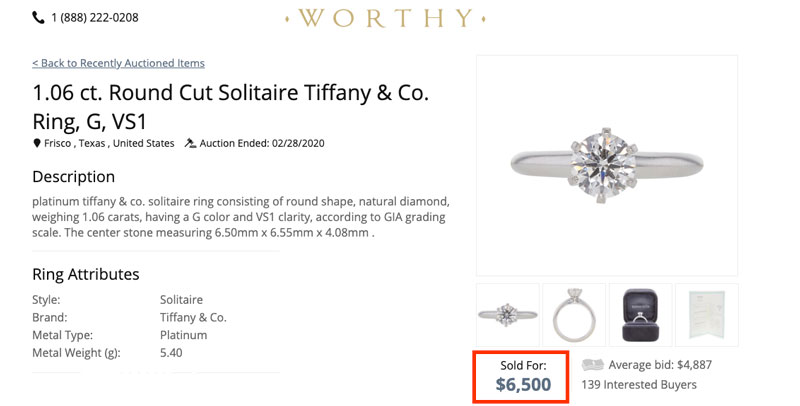 Worthy.com tiffany and co diamond engagement ring price