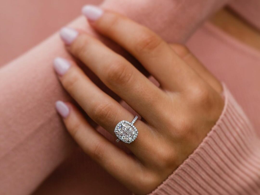 carat cushion halo diamond ring