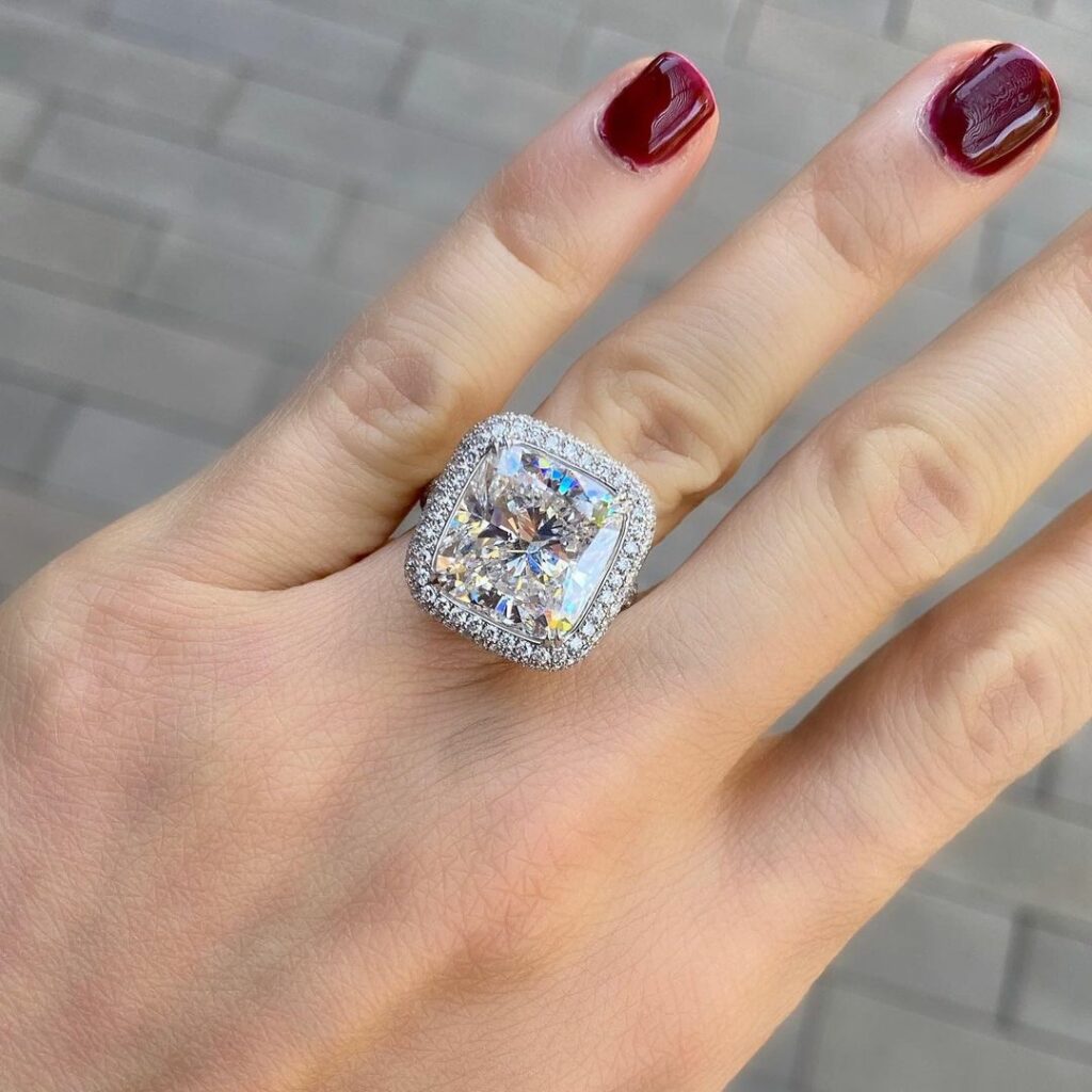 10 carat cushion halo diamond ring