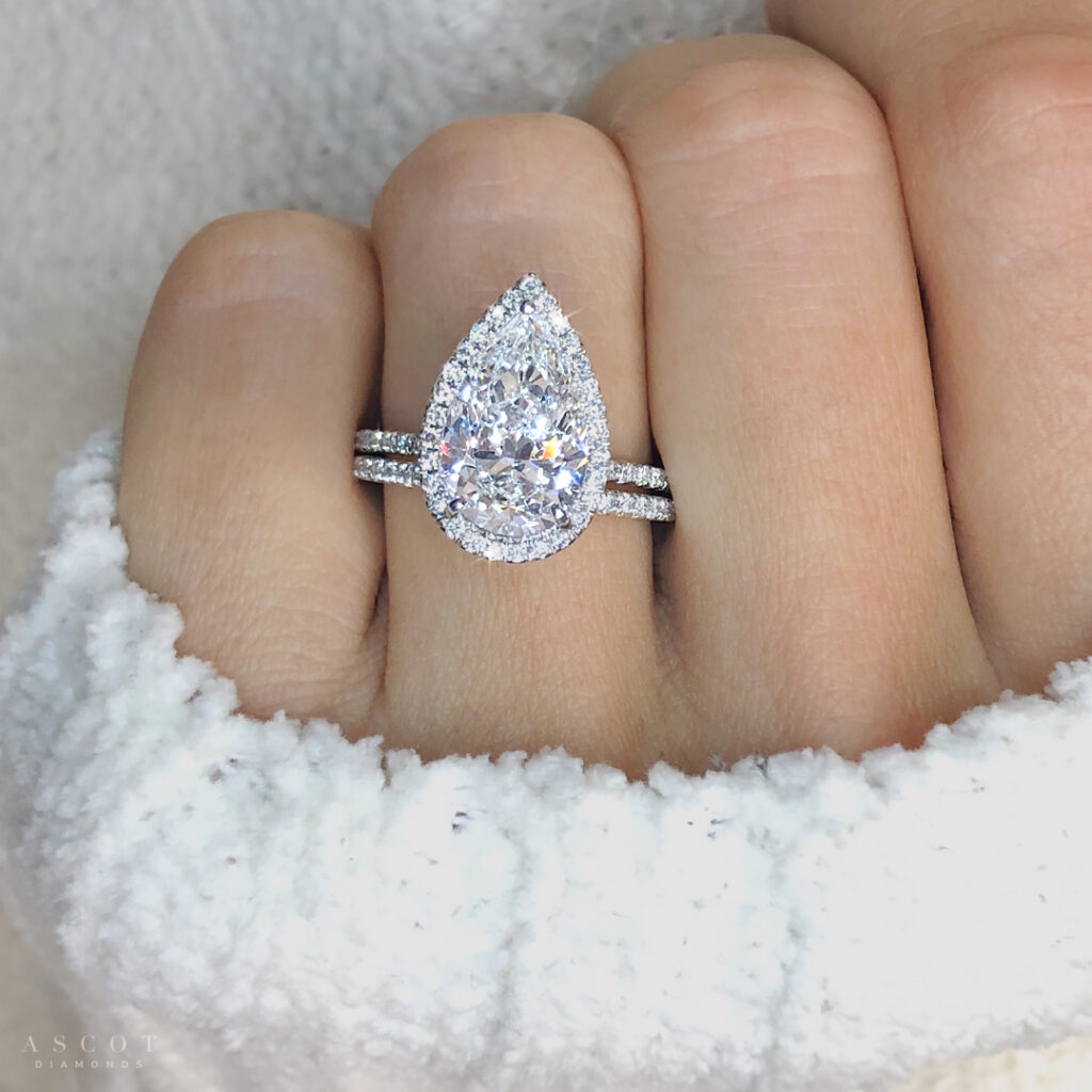 Pear-Shaped Halo Diamond Engagement Ring | Chicago Wedding Bands & Co.