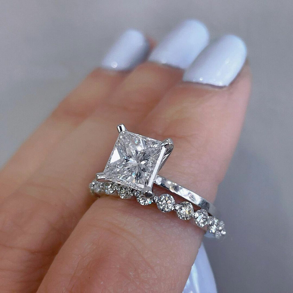 Buy 1.70 CARAT Princess Cut Engagement Ring, Certified F SI1 , Diamond  Engagement Ring, 3 Stone Ring, Square Diamond Ring, Princess Cut Ring  Online in India - Etsy