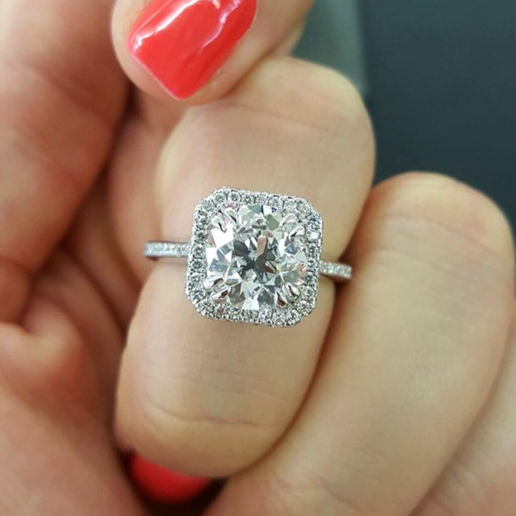 5 carat cushion halo diamond ring