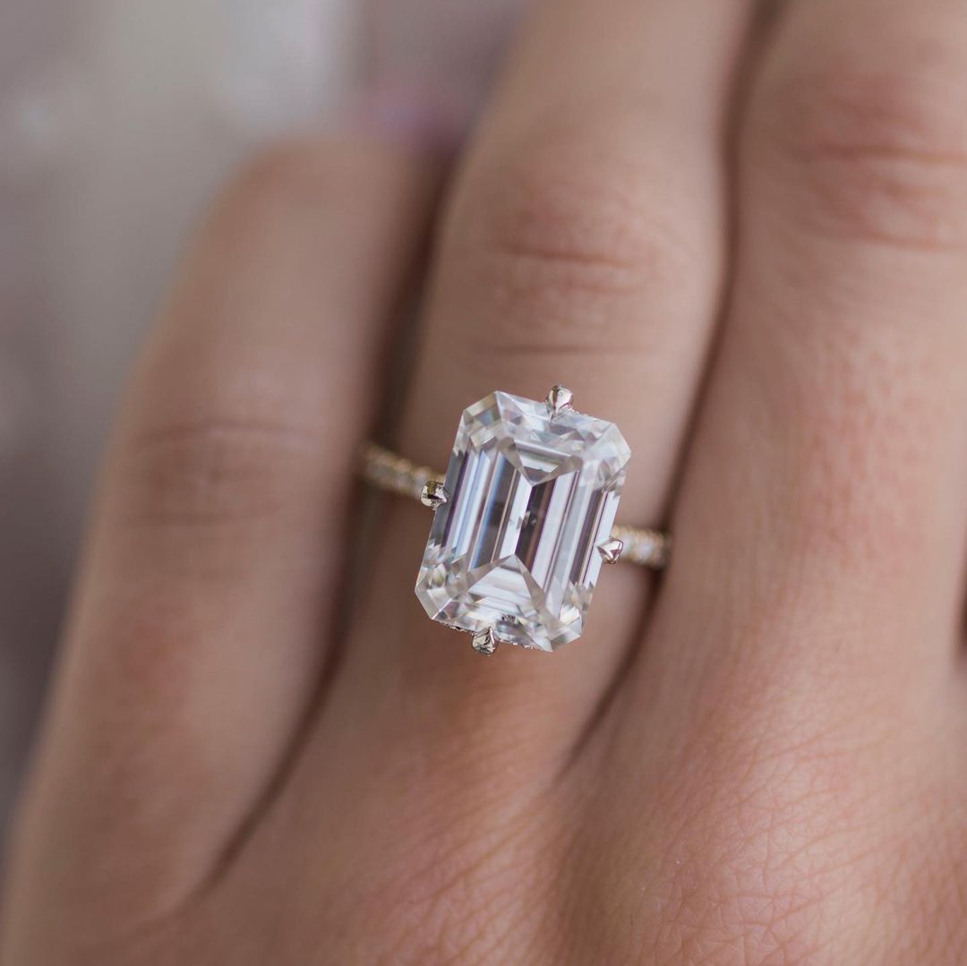 carat emerald cut pave diamond ring