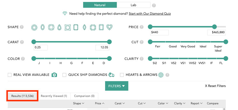 Brilliant earth review diamond selector