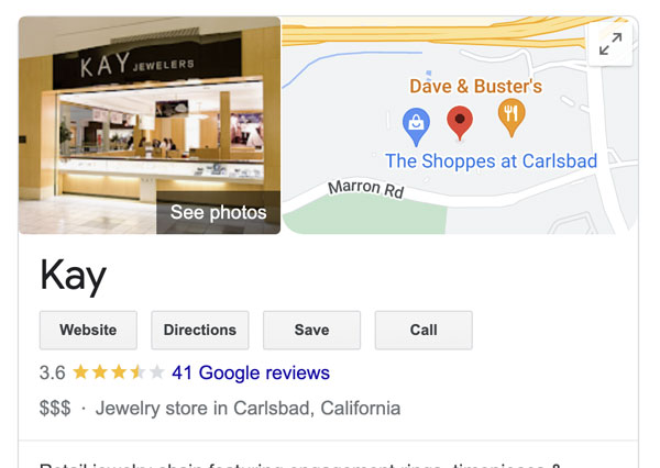 Kay Jewelers Google Review