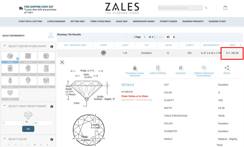 carat g color diamond zales