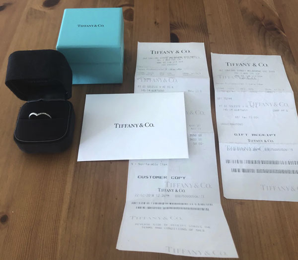 sell engagement ring tiffany receipt