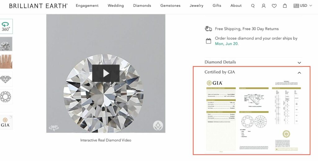 Brilliant Earth Diamonds Real GIA Certification