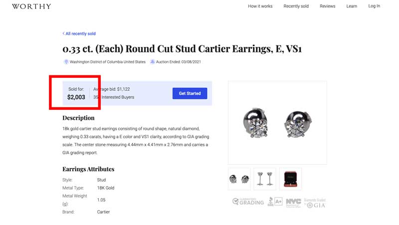 Cartier diamond earrings resell price