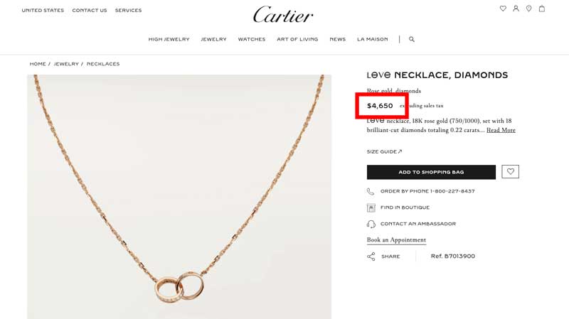 Cartier love necklace price