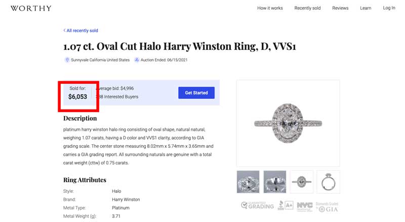 Harry winston diamond ring resale price