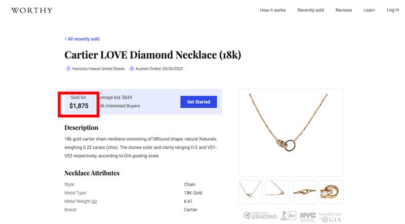 cartier love necklace resell price