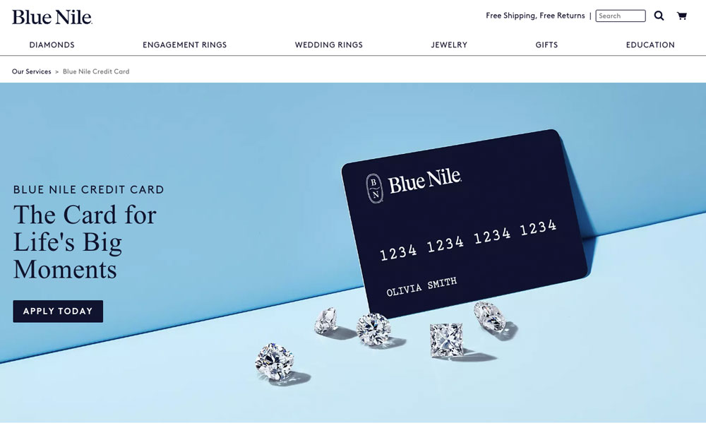 blue nile credit card webpage