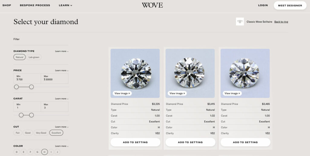 wove rings diamond selection