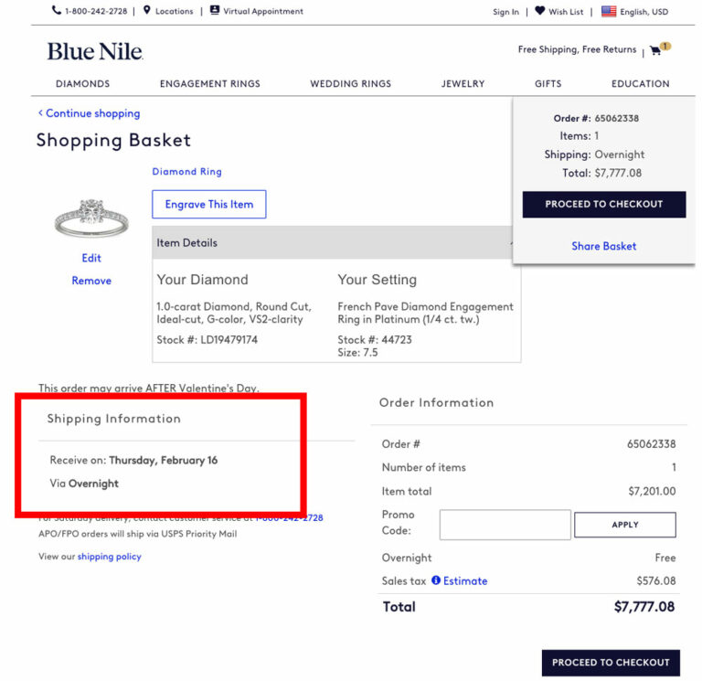 Blue Nile Shipping Times And Policies