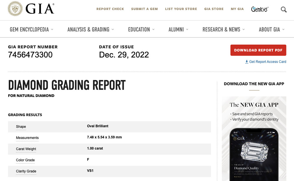 oval GIA report