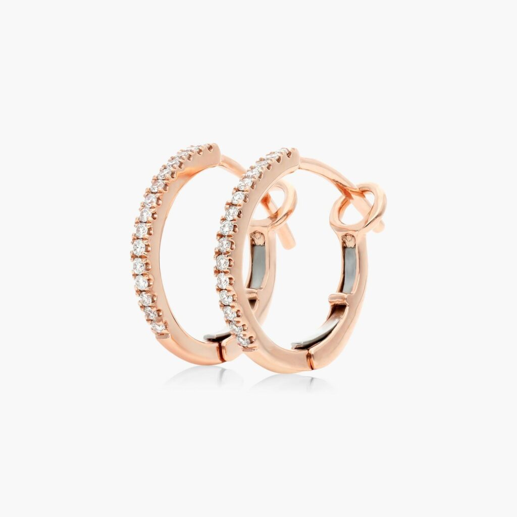 K Rose Gold Diamond Huggie Hoop Earrings