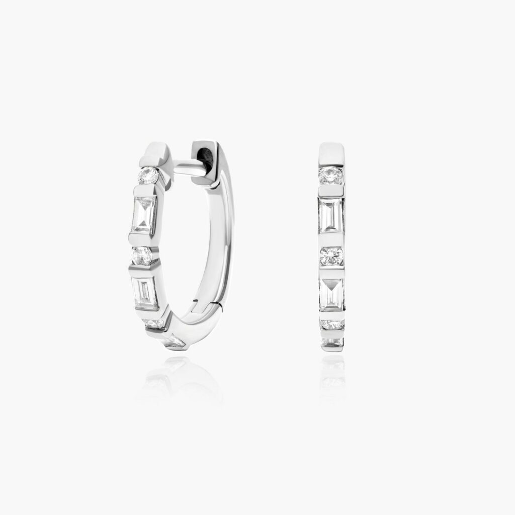 K White Gold Baguette Huggie Hoop Earrings