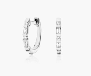 K White Gold Baguette Huggie Hoop Earrings