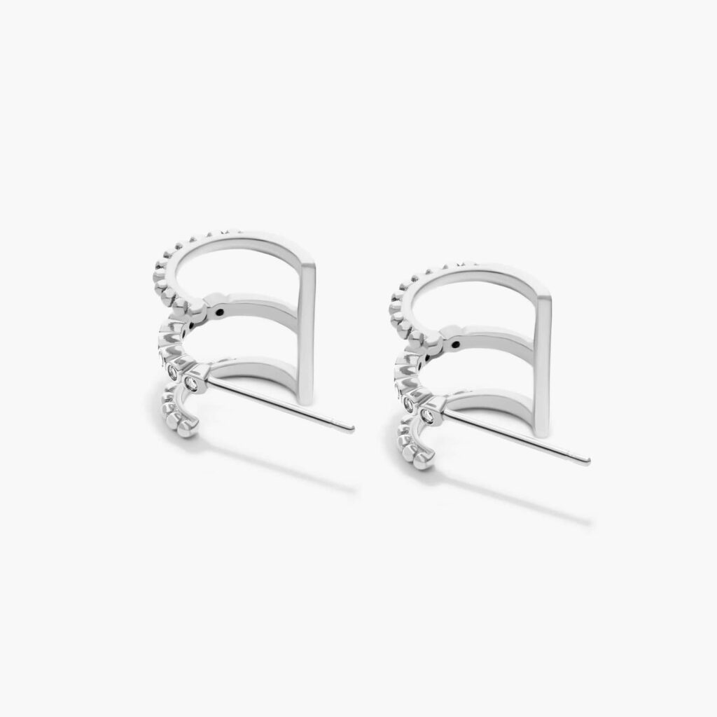 K White Gold Bead And Diamond Three In One Huggie Earring By Brevani