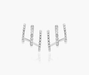 K White Gold Bead And Diamond Three In One Huggie Earring By Brevani