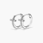 K White Gold Cross Diamond Huggie Hoop Earrings By Brevani