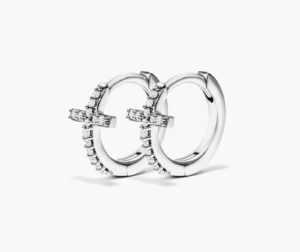 K White Gold Cross Diamond Huggie Hoop Earrings By Brevani