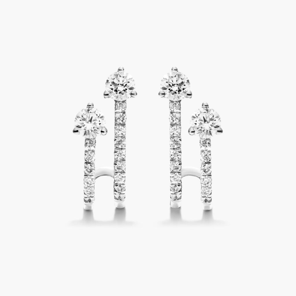 K White Gold Diamond Double Row Huggie Earrings By Brevani