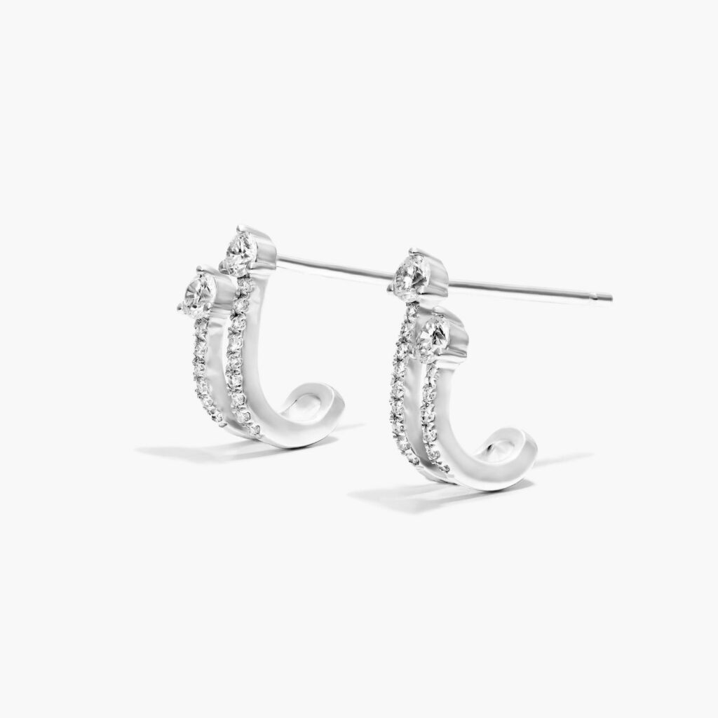 K White Gold Diamond Double Row Huggie Earrings By Brevani