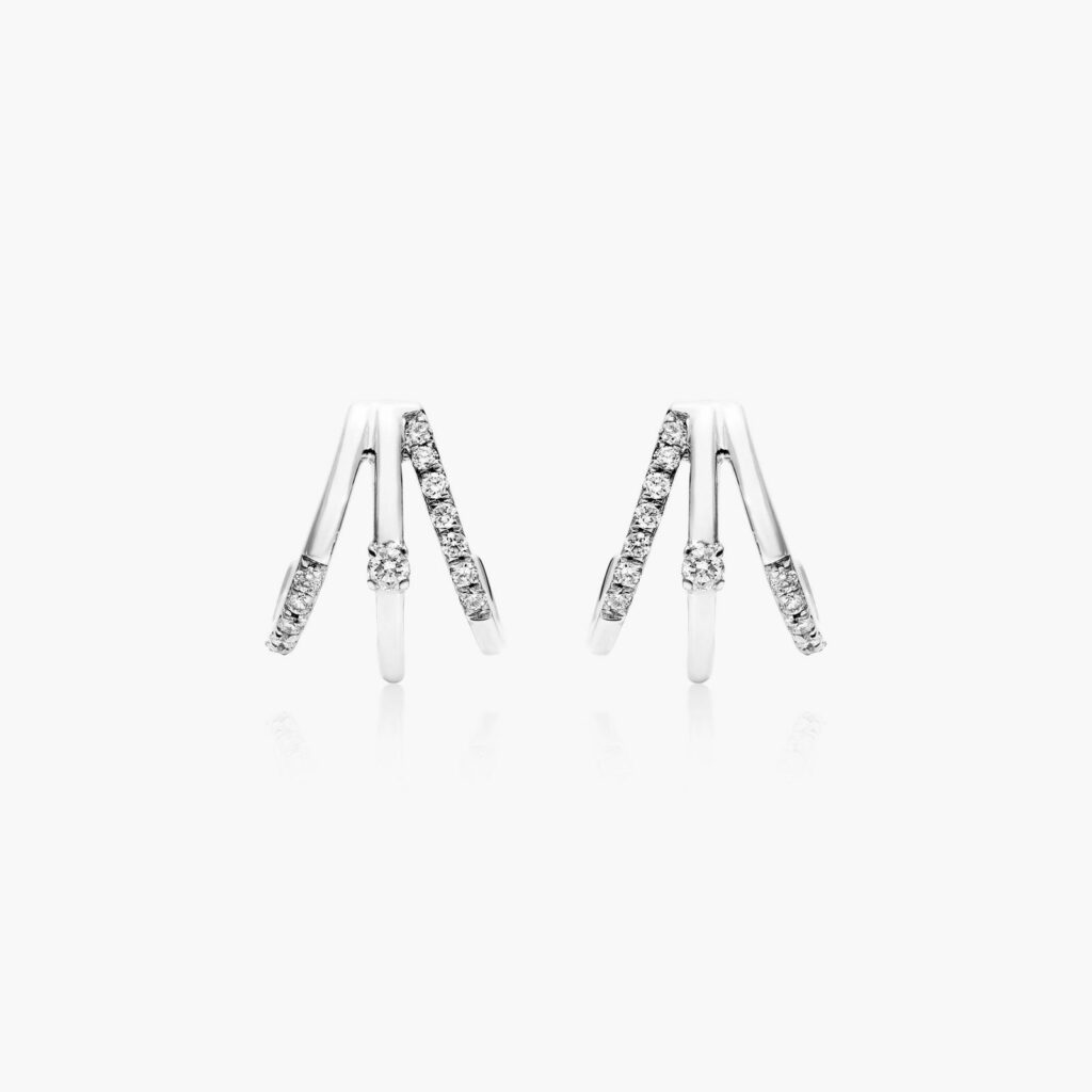 K White Gold Triple Row Diamond Huggie Earrings By Brevani